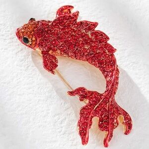 Betsey Johnson Red Crystal Carp Fish Brooch